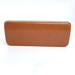 BEVEL Eyeglasses Case Brown Faux Leather Hard Shell Storage Box